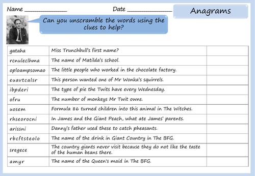 Roald Dahl'S Books' Puzzle | Teaching Resources