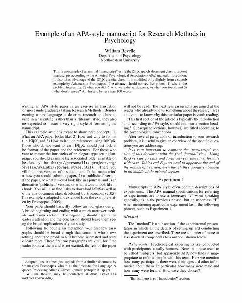 Example Of An Apa-Style Manuscript For Research Methods In ...