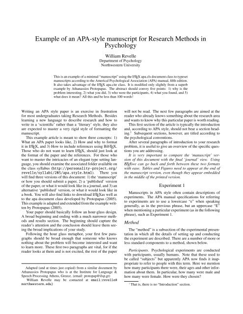 Example Of An Apa-Style Manuscript For Research Methods In ...