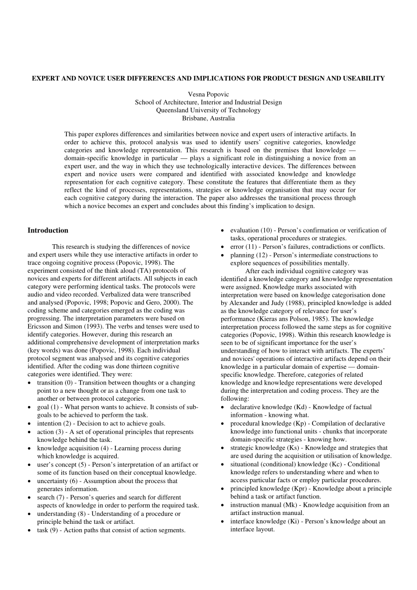 Pdf) Expert And Novice User Differences And Implications For Product Design  And Useability