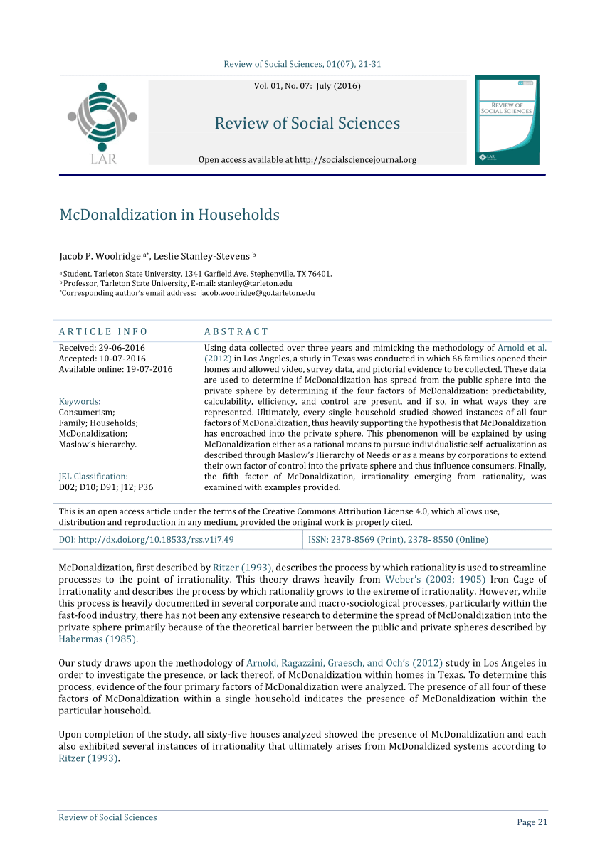 Pdf) Mcdonaldization In Households